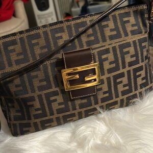 Fendi Brown and Gold Monogram Shoulder Bag with Elegant Clasp